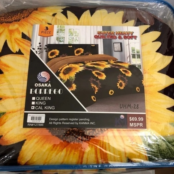Cal King 3Pc Sunflower Sherpa Blanket Set FIRM**